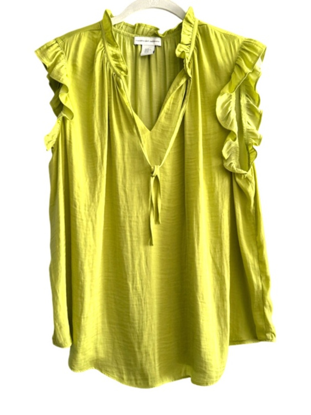 Cupcakes and Cashmere Sleeveless Blouse Ruffled Neck Chartreuse Green Size XL